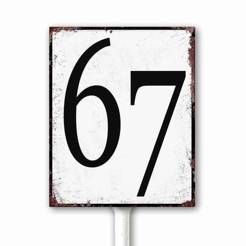 Aluminum Number Sign 67 Metal Numbered Yard Sign With Stake Outdoor for Tennis Court, Parking Lots, Floor, Dock, Court, Aisle, Field, Farm 20x30 CM High Visibility Rust Free (Retro White) — image 1