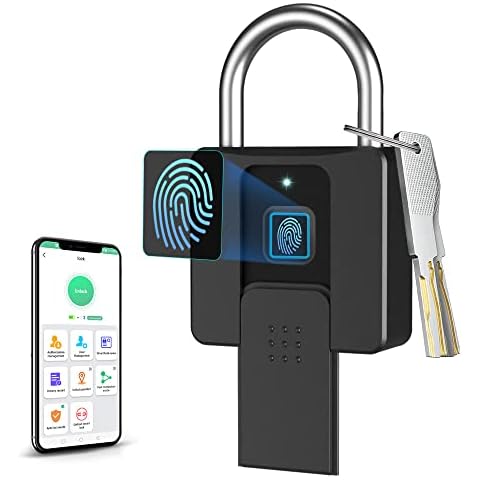 eLinkSmart Large Fingerprint Padlock with Keys, Outdoor Waterproof for Gates/Lockers/Container/Warehouses/Office, Remote Authorization via Phone App, Unlock Record, Battery Indicator, Type-C USB Cover