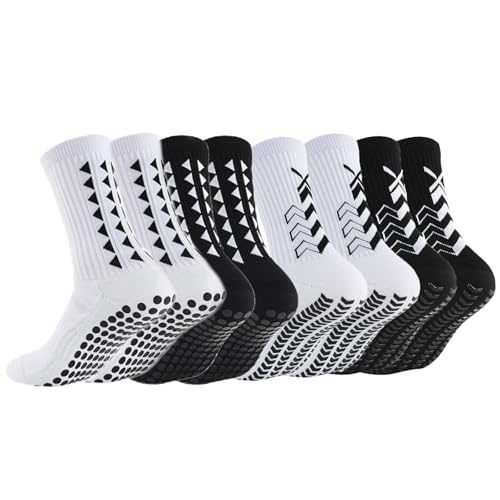YSFVNP - YSFVNP 2 Pairs Grip Socks Kids, Anti-Slip & Thicken Grip Socks for Football, Badminton, Soccer, Running, Gym & Indoor Training - White, Size 8.5