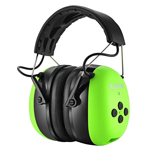 KAYNN Bluetooth 5.0 Hearing Protection Headphones, 25dB NRR Safety Noise Reduction Earmuffs with Rechargeable 1500mAh Battery, Ear Muffs with 40H Playtime for Mowing - Green