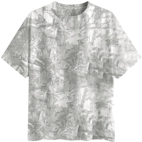 Image of Womens Camo Shirt Oversized Maple Leaf Short Sleeve T Shirts Tops | Loose Fit,White Camo T-Shirt,Crew Neck,Half Sleeve,Everyday Outfits,Gym,Workout,Home,Work,Hiking,2026 Basic Tee