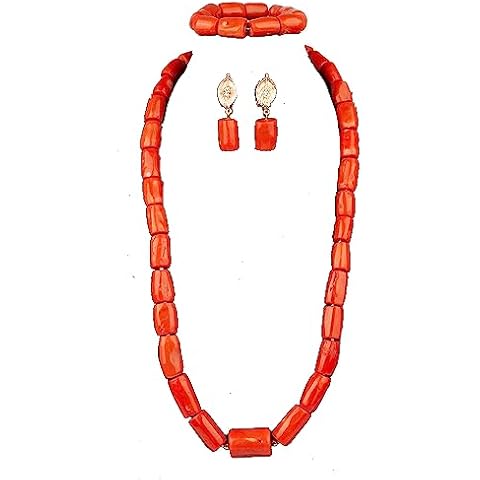 Africanbeads Orange Coral Necklace Bracelet Earrings,Chunky Multilayer Statement Choker Necklace,Nigerian Dubai Wedding African Bridal Coral Beads Jewelry Set for Women(without Accessory) Cover