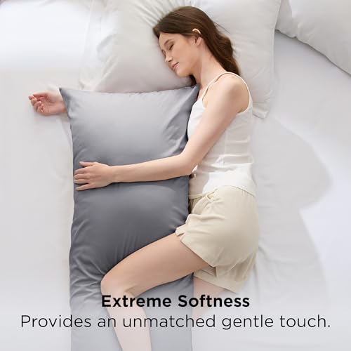 Image of Bedsure PureWoven Body Long Pillowcase, 100% Rayon Derived from Bamboo | Cooling Pillow Case, Similar to Silk Pillow Cover with Envelope Closure, Room Decor Gift, Silver Grey, 20x54 Inches, 1 Pack