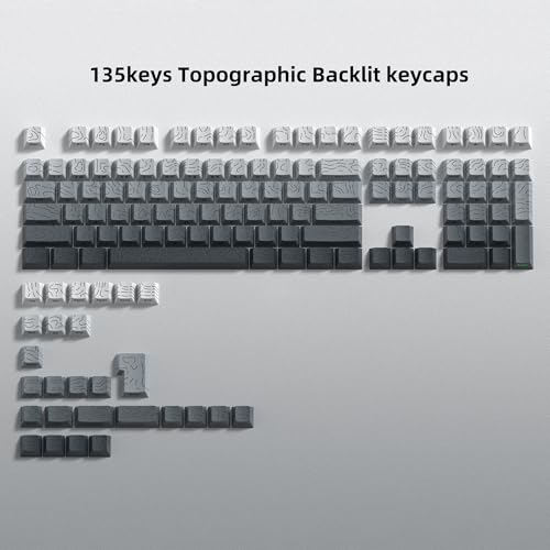 Image of dagaladoo White /Grey Topographic Keyboard keycaps,Shine Through keycap | Double Shot PBT custom key caps,Side Printed,Cherry Profile keycaps for most cherry-mx switch Mechanical Keyboards