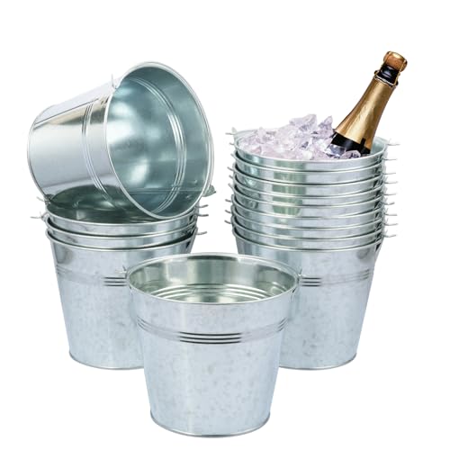 Yiksonyo 14 Pack 6 Inch Galvanized Metal Buckets with Handles, Top Open 6 Inch Round Ice Buckets for Party Decor, Home & Kitchen Essentials, and Versatile Storage Solutions(Silver)