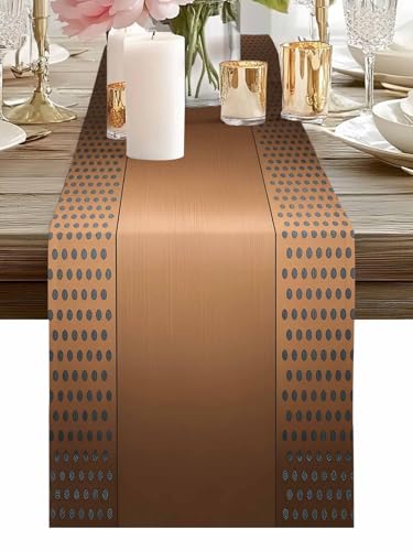 Brown Metal Hole Texture Table Runner, Tablecloth Kitchen Dining Coffee Table Center Pieces Decor for Farmhouse Wedding Holiday Home Party 13x60 Inch