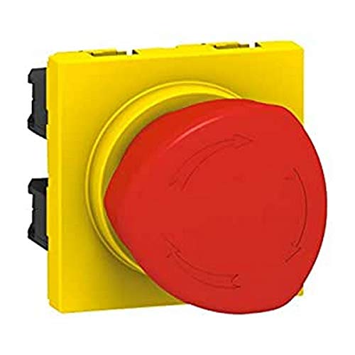 Legrand 076602 Poussoir Coup de Poing Arrêt d'urgence Mosaic, 2 Modules, Déverrouillable par 1/4 de Tour No, Nf 3A, 250V, Rouge/Jaune