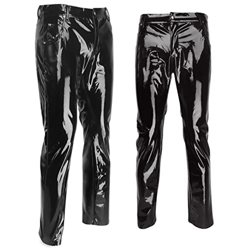 Men's Shiny PVC Leather Trousers Motorcycle Riding Biker Straight Long Pencil Pants4