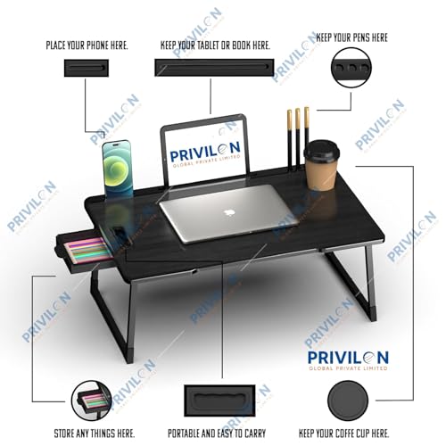 Image of Multi-Purpose Laptop Table, Study Table| Bed Table| Adjustable Height, Portable for Office, Work Form Home | DIY Table, Easy to Assemble, Engineered (ADJ Black) (black simple)