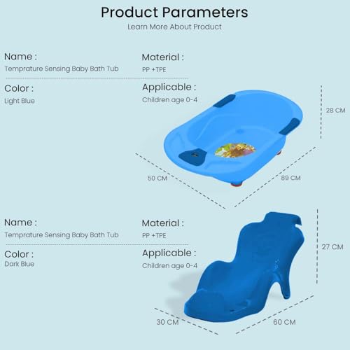 Image of StarAndDaisy Bath Tub for Baby 0 to 3 Years /Newborn Baby Bath Tub /Infants Bathtub with Temperature Sensor & Baby Bath Seat /Sling, Antislip Baby Bath Tub with Bath Chair without wheel- (Blue & Blue Seat)