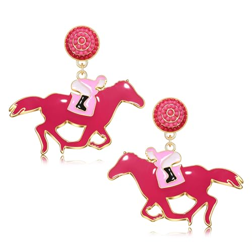Funny Drop Dangle Horse Earrings - Kentucky Derby Race Gift for Women - Hot Pink