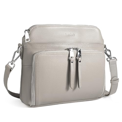 befen Real Leather Crossbody Bags for Women, Womens Small Cross Body Purses Lightweight Travel Handbags with Adjustable Strap Beige Grey
