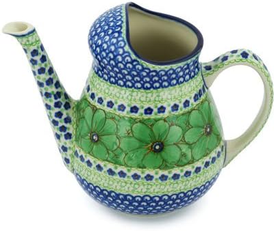 Polmedia Polish Pottery Watering Can UNIKAT - Key Lime Dreams Pattern Handmade in Boleslawiec Poland by Ceramika Artystyczna + Certificate of Authenticity