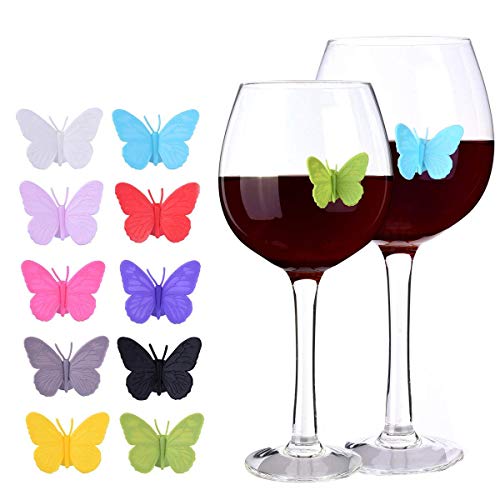 EudoER Silikon-Wein-Charms Glas-Marker, 3D-Schmetterlinge, personalisierbar, für Urlaub, Hochzeit, Geburtstag, Cocktail-Party, Dekoration