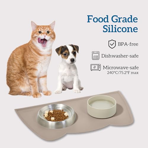 OHMO Napfunterlage für Kleine Hunde und Katze, Unterlage für Katzennapf, rutschfeste Futterunterlage aus Silikon, Wasserdicht, Beige 52x30cm
