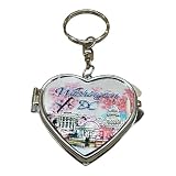 Washington DC Heart Keychain with Mirror, Zinc Alloy, Cherry Blossom Landmarks Design, 3.7 x 2.1 Inches (CB...
