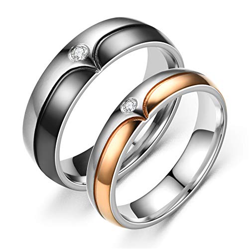 UloveidoStainless Steel His and Hers Matching Black & Rose Gold Plated Wedding Bands Engagement Rings for Couples Y994