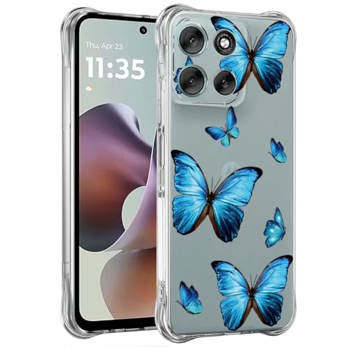 Coque Moto G56 5G motif papillon bleu en silicone souple pour sublimer vos sorties