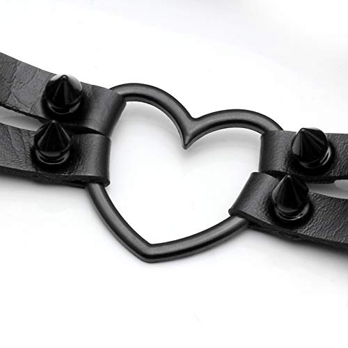 MILAKOO 1 Pair Women Heart Garters Gothic Black Punk Rock Rivet Stud Leg Leather Ring Garters
