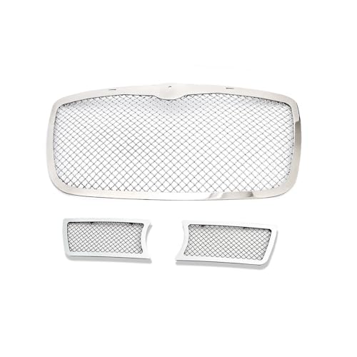 Image of APS Compatible with Chrysler 300C 2005-2010 with Fog Light Main Upper Lower Bumper Stainless Steel Chrome Mesh Front Grill Grille Insert Combo S18-U24877R