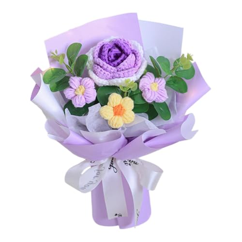 MagiDeal Flor de croché Bouquet flor de ação de graças com vegetação eucalipto folhas para mãe, púrpura