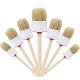 Natural Bristle Chalk Paint Wax Brush Wood Handle Round Paint Brushes ，for Paint Oil Watercolor Paints，Waxing Brushes,Furniture, DIY Art Crafts(7PACK)