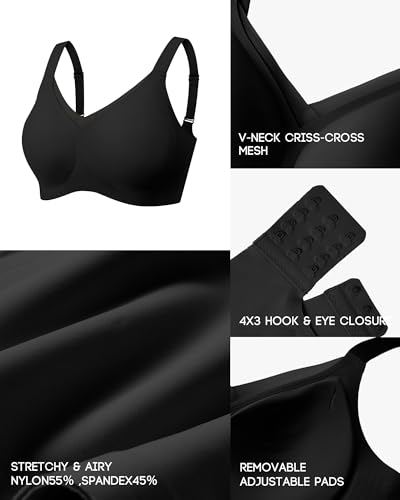 Image of VQJ Women's Full Coverage Jelly Comfort Support Wireless Bra with Breathable V-Mesh, No Underwire Push Up Everyday Bralette