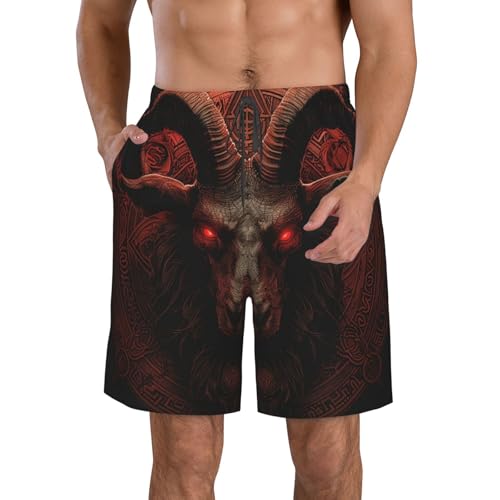 Evil Goat Satanic Ancient Symbol Dark Red Black Men's Quick Dry Swim Trunks Surfing Beach Mesh Board Shorts