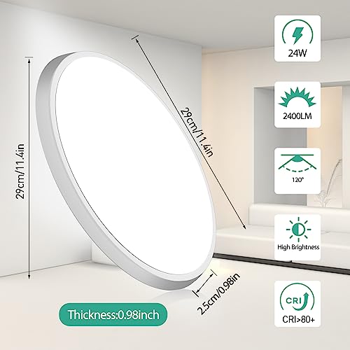 Dodopen SSKG 12 Inch White Flush Mount Ceiling Light, 24W 2400Lm Ceiling Light Fixture, 3000K/4500K/6500K Color Selectable, Ultra-Thin Round Ceiling Lighting Fixture For Basement Closet Kitchen Bedroom thumb #3