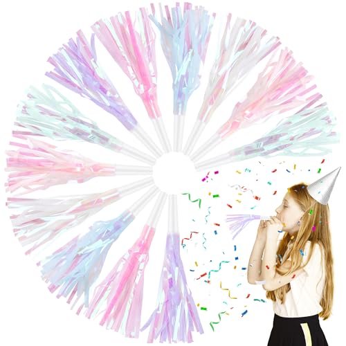 Twavang 12 Pcs Party Blowers Glitter Noise Makers Metallic Fringed Party Horns for Adults Birthday Graduation New Years Party Favors Supplies