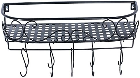ZESPROKA Kitchen Rack, Wall Mounted Pot and Spice Rack, With10 Hooks， Black