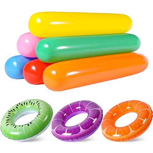 Lenwen 9 Pack Inflatable Pool Floats Kids Includes Fruit Pool Floats Kiwi Orange Grape Swim Rings Pool Inflatable Sticks Blow Up Pool Noodles For Summer Beach Floating Water Party Toy #TOP7