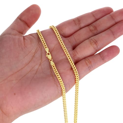 Nuragold 14k Real Yellow Gold Franco Square 3mm Box Chain Wheat Chain Necklace (18"-30") Italian Jewelry for Men & Women4