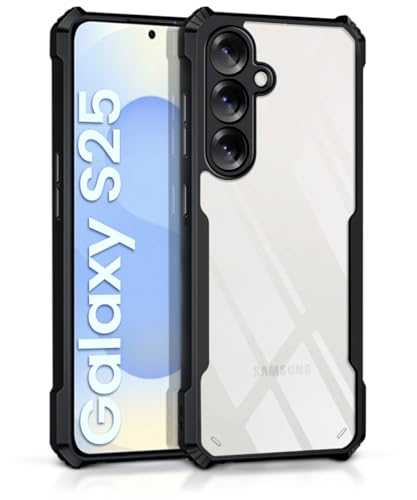 Image of WOW IMAGINE Shock Proof Clear Protective Back Case for Samsung Galaxy S25 5G - AirEDGE Technology | 360 Degree Camera Protection | Transparent Hybrid Back Case Mobile Cover - Black