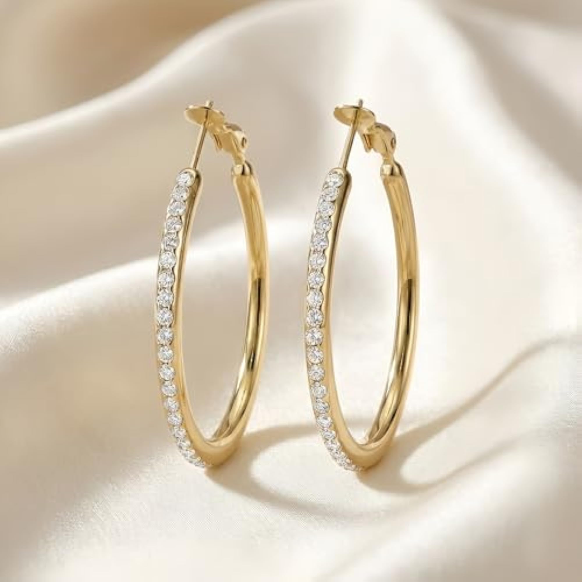Plated Cubic Zirconia Studded Hoop Earrings, Elegant Design