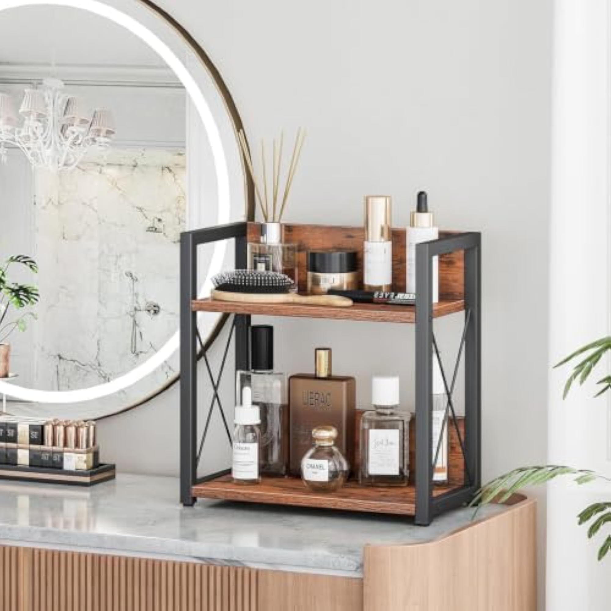 Industrial 2-Tier Bookshelf, Rustic Brown