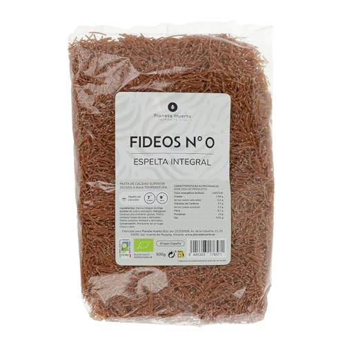 PLANETA HUERTO | Fideos Nº0 de Espelta Integral ECO 500g – Pasta Ecológica Rica en Fibra y Proteínas
