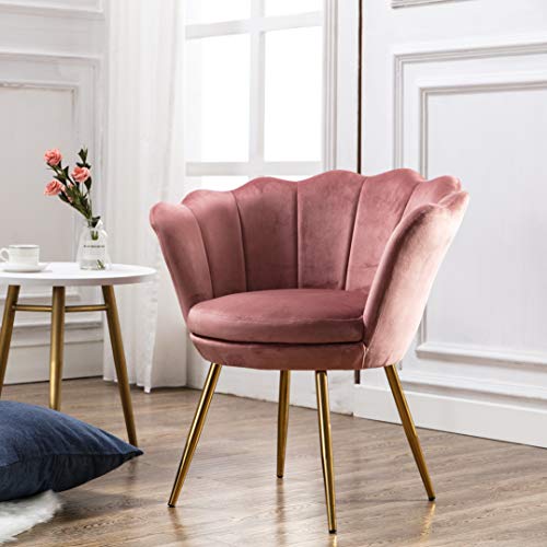 Comfy Upholstered Lotus Vanity Chair, Velvet Accent Armchair Single Sofa Gold Plating for Living Room/Bedroom(DustyRose Pink) Comfy Upholstered Lotus Vanity Chair, Velvet Accent Armchair Single Sofa Gold Plating for Living Room/Bedroom(DustyRose Pink)