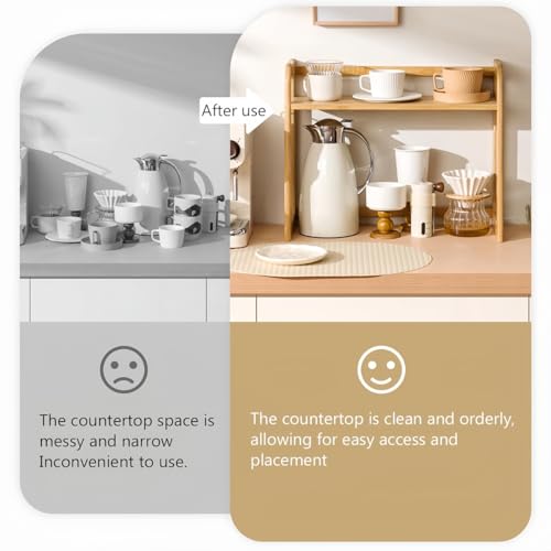 Natural Bamboo Coffee Station Organizer, 2-Tier Wooden Kitchen Counter Shelf for Bar Accessories, Multi-Functional Countertop Storage Rack for Syrup Bottles & Coffee Essentials (Natural Bamboo)