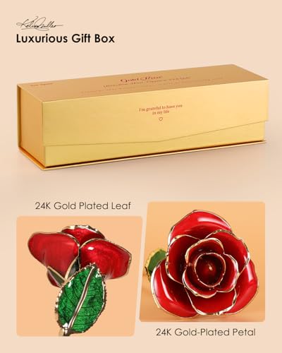 Image of 24K Gold Dipped Preserved Real Rose, Deluxe Keepsake, Red
