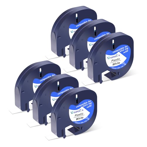 USUPERINK �v���X�`�b�N�z���C�g�e�[�v 6�p�b�N 1/2�C���` 91331 Dymo LetraTag Refills S0721660 12mm x 4m Letratag Label Maker 200B LT-100H LT-100T QX