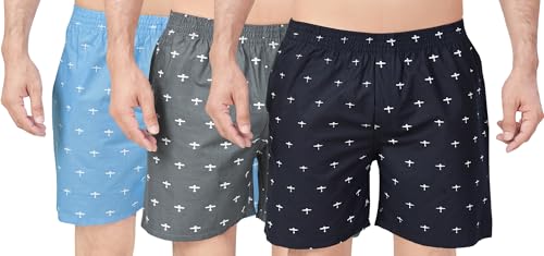 Image of Men's Super Combed Cotton Weave Printed Boxer Shorts with Side Pocket, Sizes M to XXL (201)