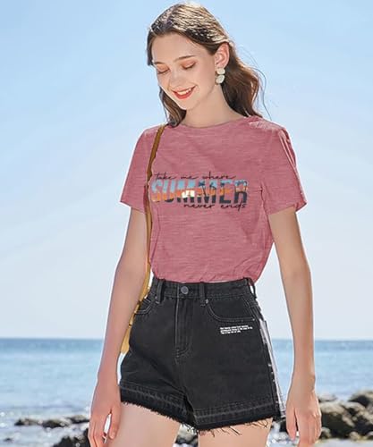 Image of Vacay Mode T Shirts for Women Summer Beach Hawaii Vacation Short Sleeve Tops Holiday Cruise Getaway T Shirts