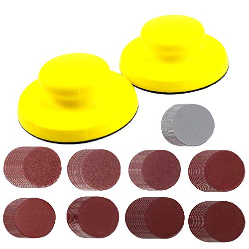 101 Pack 5 Inch Hook and Loop Hand Sanding Block Round Sanding Pad Hook Backing Plate With Sander Disc 60/80/100/150/240/320/400/1000/1500 Grit for Sanders Polishers