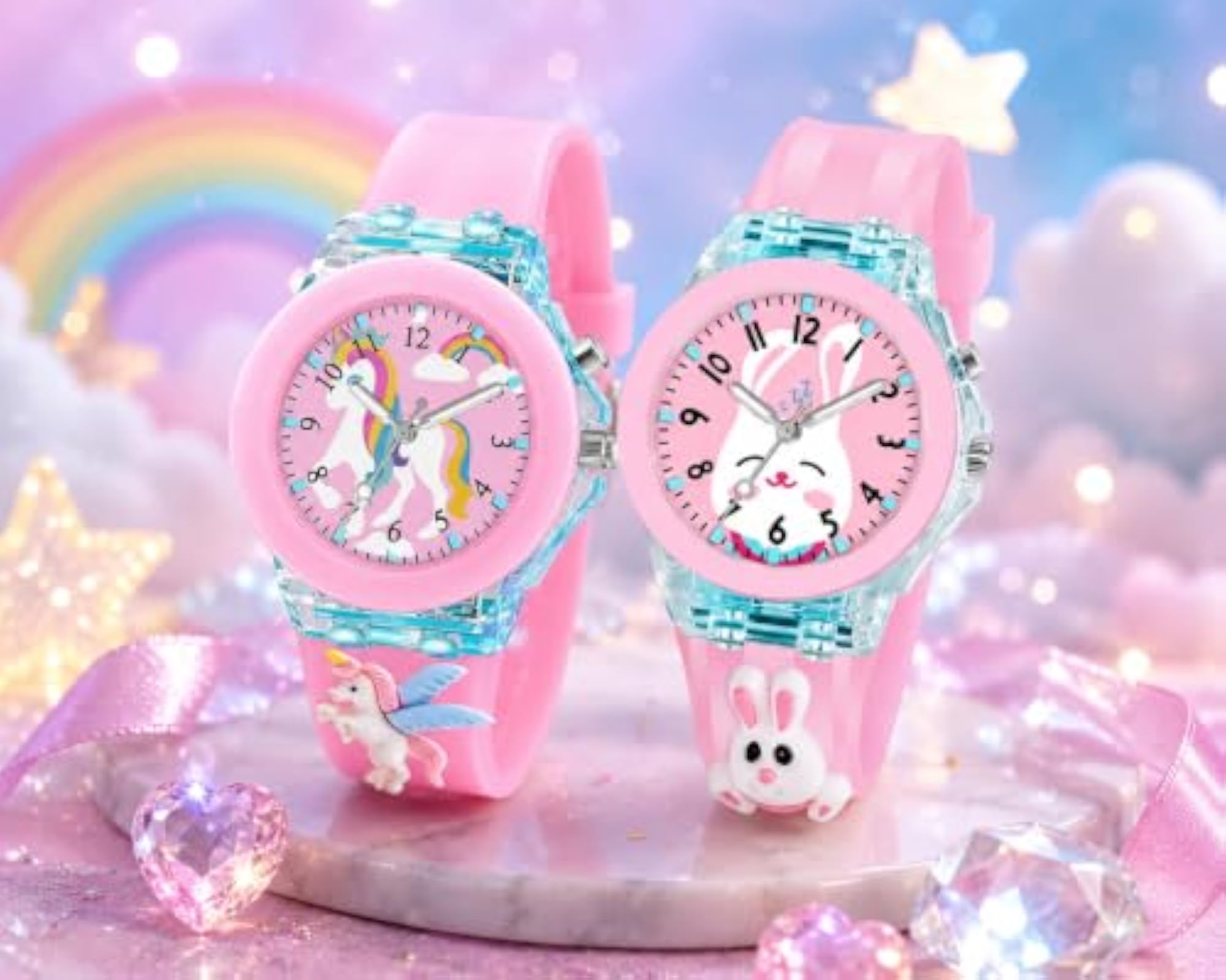 Kids Rabbit and Unicorn Combo Waterproof Watches