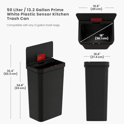 Image of iTouchless 13.2 Gallon Sensor Trash Can with AbsorbX Odor Filter, Durable Dent-Proof Construction, Slim and Space-Saving Automatic Bin for Kitchen, Home, Office, Business, Garage, Black Plastic