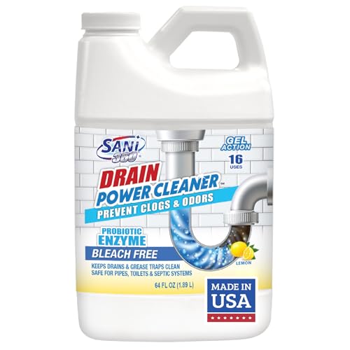Comparison: Best Drain Cleaner For Soap Scum 10 SANI 360° Drain Power Cleaner, Enzyme Gel Formula, Deodorizer, Stops Clogs, Odor, Grease, Soap Scum, Save Money on Plumbing, Safe for Pipes and Septic, Made in the USA, 16 Uses, Lemon Scent