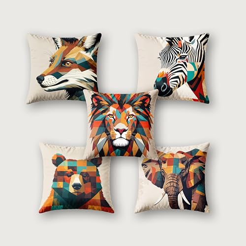 Image of Ultimate Trends Digital Printed Soft Cotton Feel Polyester Decorative Cushion Cover, Modern Eligent Designs, Heavy Long Life Fabric,18 inch X 18 inch Set of 5,Multicolor Animal