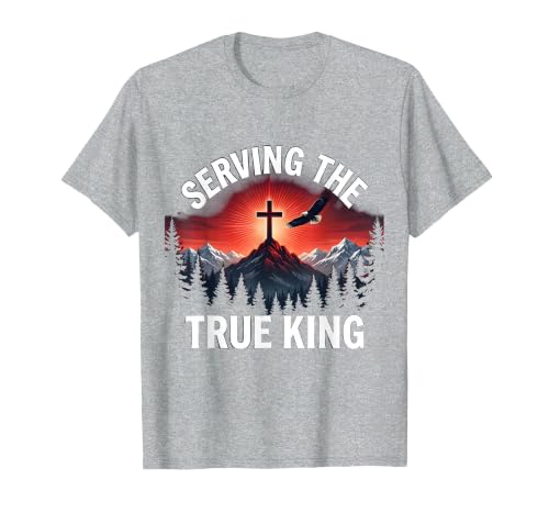 Serving the True King Jesus Is King Design T-Shirt, Men, Heather Grey, Medium