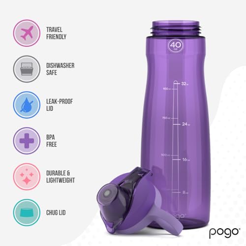 Image of Pogo BPA-Free Tritan Plastic Water Bottle with Chug Lid, 40 Oz, Purple
